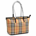 Burberry Small Vintage Check Zip Tote Bag Archive Beige | Black Calfskin Leather & Contrast White Stitching Mini Shopper Women's