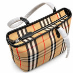 Burberry Small Vintage Check Zip Tote Bag Archive Beige | Black Calfskin Leather & Contrast White Stitching Mini Shopper Women's