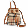 Burberry Mini Vintage Check Bucket Bag Archive Beige | TB Monogram Drawstring Calfskin Leather Mini Shoulder Crossbody Bag Women's