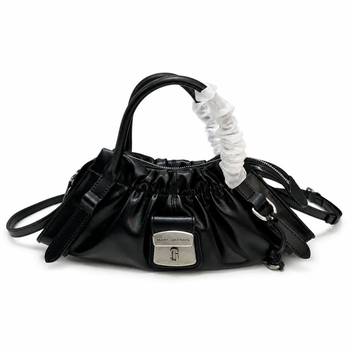 Marc Jacobs The Cristina Bag Burgundy Soft Leather Ruched Top-Handle Crossbody Bag with Silver Lock