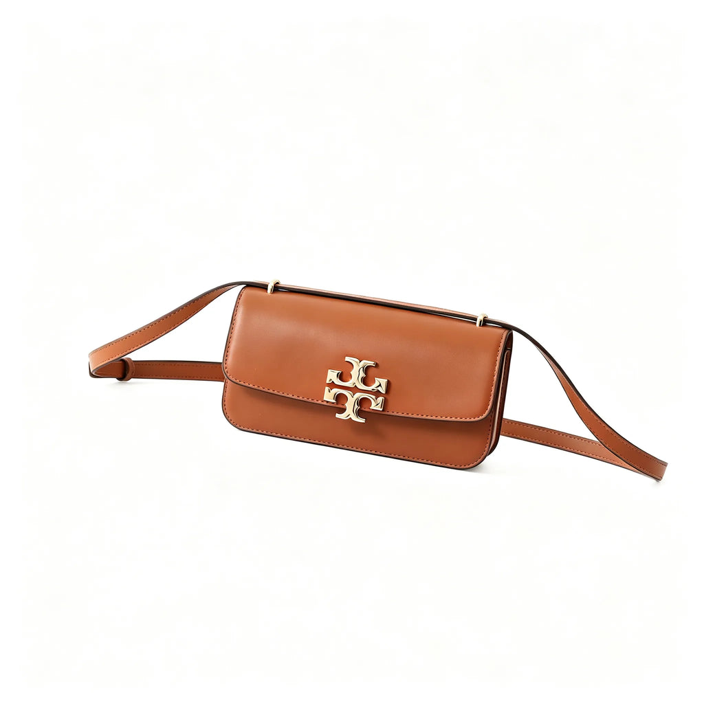 Tory Burch Eleanor | Caramel brown Nappa leather  adjustable shoulder strap  multiple carrying options  women's designer handbag
