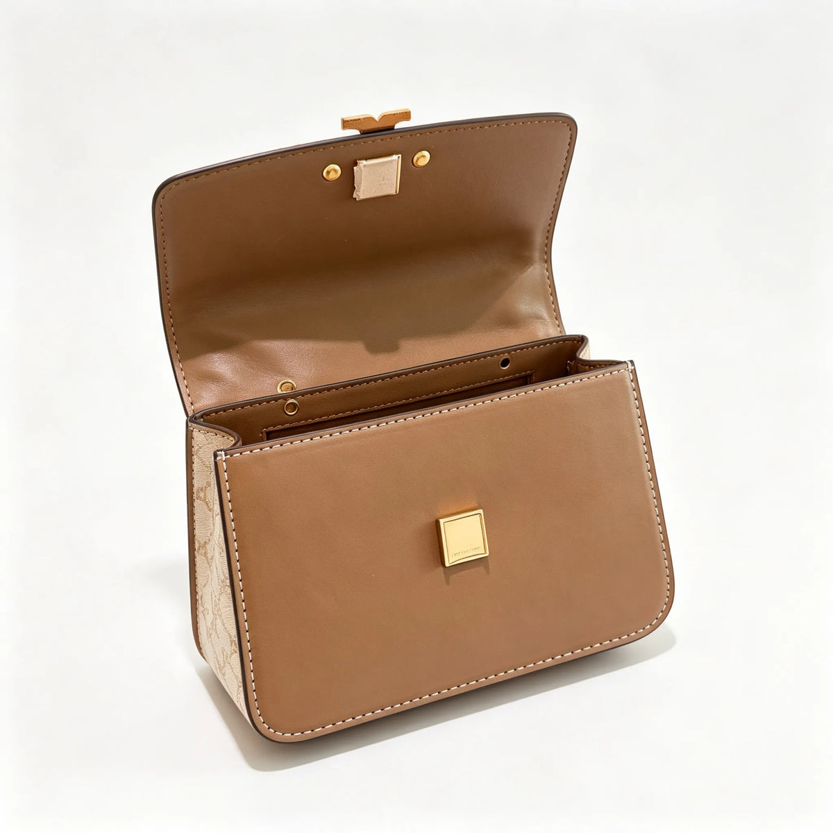 Tory Burch Eleanor  beige and brown jacquard fabric with adjustable leather shoulder strap women's style