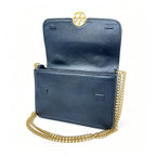 Tory Burch Chelsea | Black pebbled leather with a detachable chain and leather shoulder strap multiple carrying options women's designer handbag