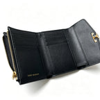 Tory Burch Kira black pebbled leather wallet multi-card slots and zippered coin pocket small and foldable women's wallet