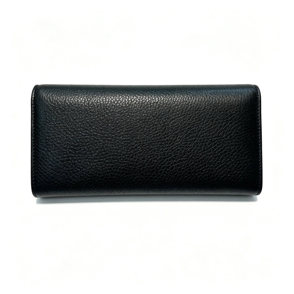 Tory Burch Parker black pebbled leather wallet with multiple card slots and a zippered coin pocket foldable long women's wallet