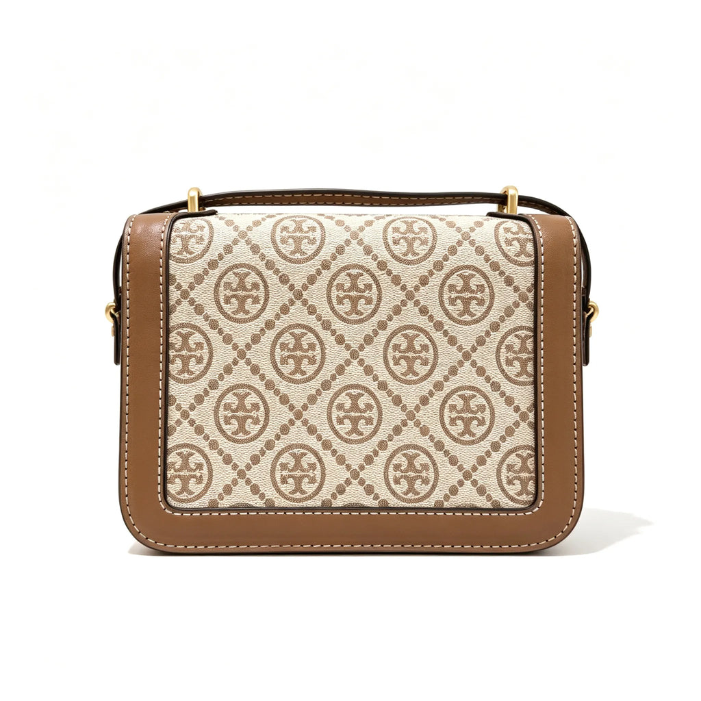 Tory Burch Eleanor  beige and brown jacquard fabric with adjustable leather shoulder strap women's style
