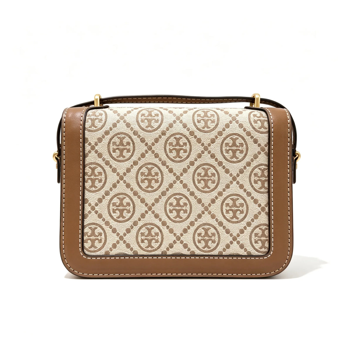Tory Burch Eleanor  beige and brown jacquard fabric with adjustable leather shoulder strap women's style