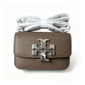 Tory Burch Eleanor, elephant grey with a silver double-T detachable chain shoulder strap offering multiple carrying options for women