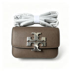 Tory Burch Eleanor, elephant grey with a silver double-T detachable chain shoulder strap offering multiple carrying options for women