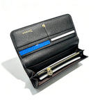 Tory Burch Parker black pebbled leather wallet with multiple card slots and a zippered coin pocket foldable long women's wallet