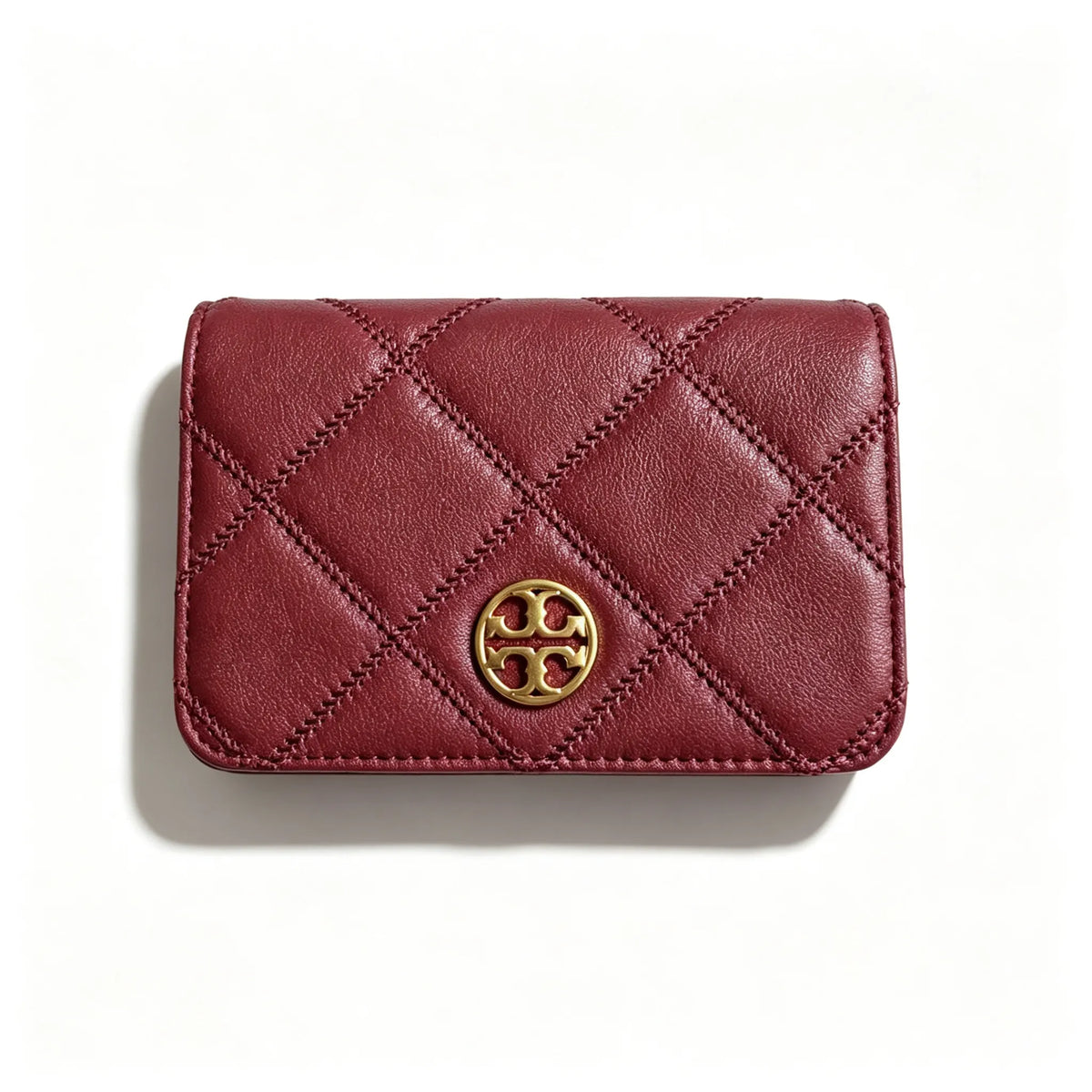 Tory Burch Willa black quilted leather wallet with multiple card slots and a zippered coin pocket a small m foldable women's wallet