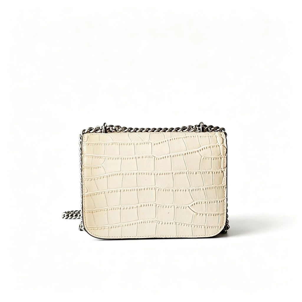 Tory Burch Eleanor off-white embossed leather twisted chain shoulder strap multiple carrying options for women