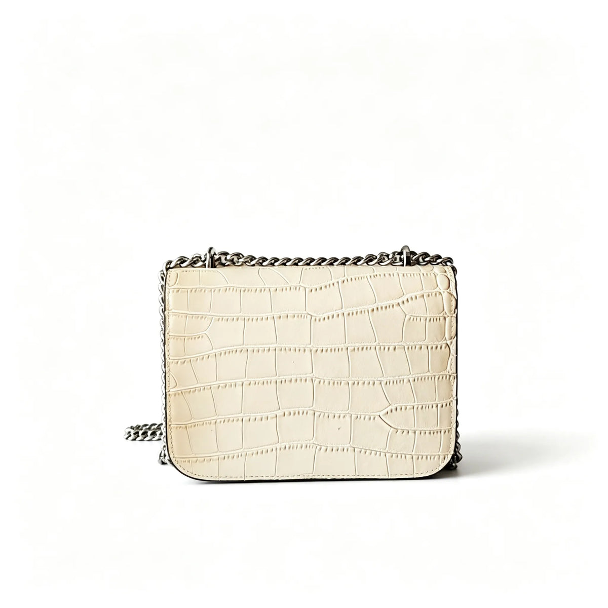 Tory Burch Eleanor off-white embossed leather twisted chain shoulder strap multiple carrying options for women