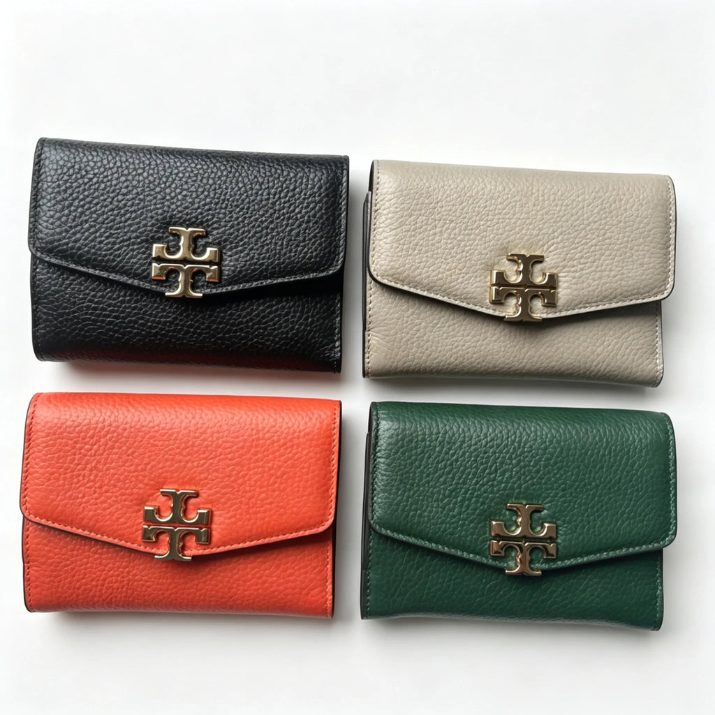 Tory Burch Kira black pebbled leather wallet multi-card slots and zippered coin pocket small and foldable women's wallet