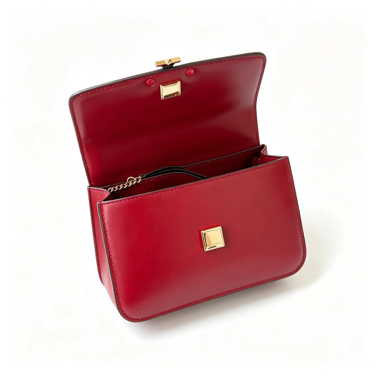 Tory Burch Eleanor ruby red calfskin leather adjustable twist chain shoulder strap multi-angle carrying option for women