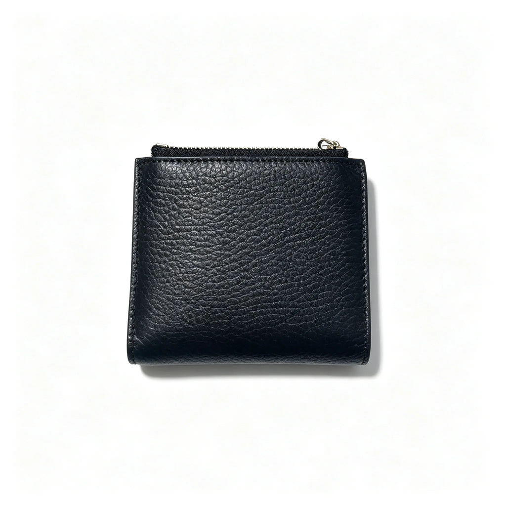 Tory Burch McGraw black pebbled leather wallet with multiple card slots and a zippered coin pocket small foldable women's wallet