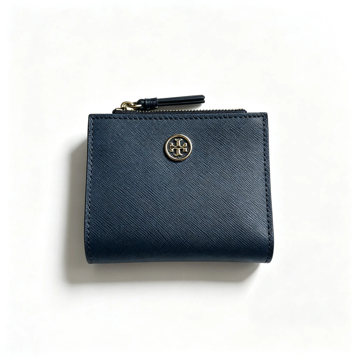Tory Burch Robinson | Red Saffiano leather multi-card slots and zippered coin pocket small and foldable women's wallet