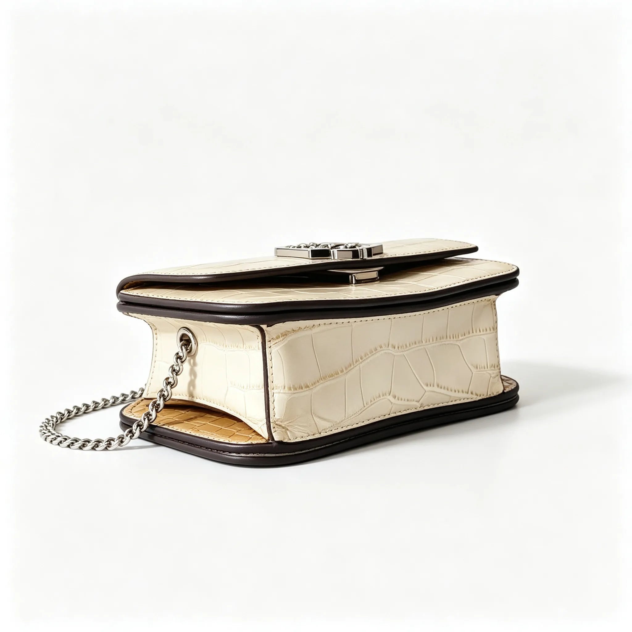 Tory Burch Eleanor off-white embossed leather twisted chain shoulder strap multiple carrying options for women