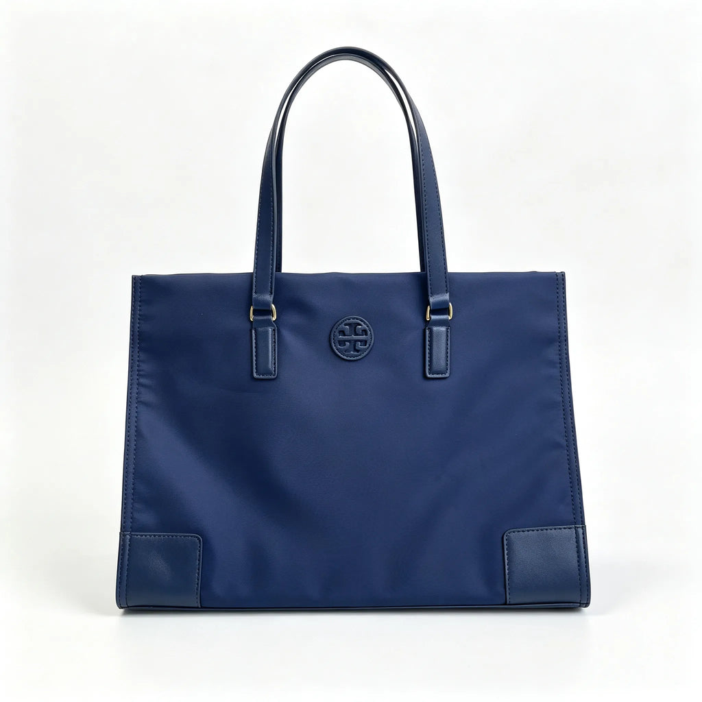 Tory Burch Ella | Navy blue waterproof fabric double handles spacious interior women's business travel handbag