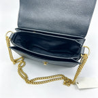 Tory Burch Chelsea | Black pebbled leather with a detachable chain and leather shoulder strap multiple carrying options women's designer handbag
