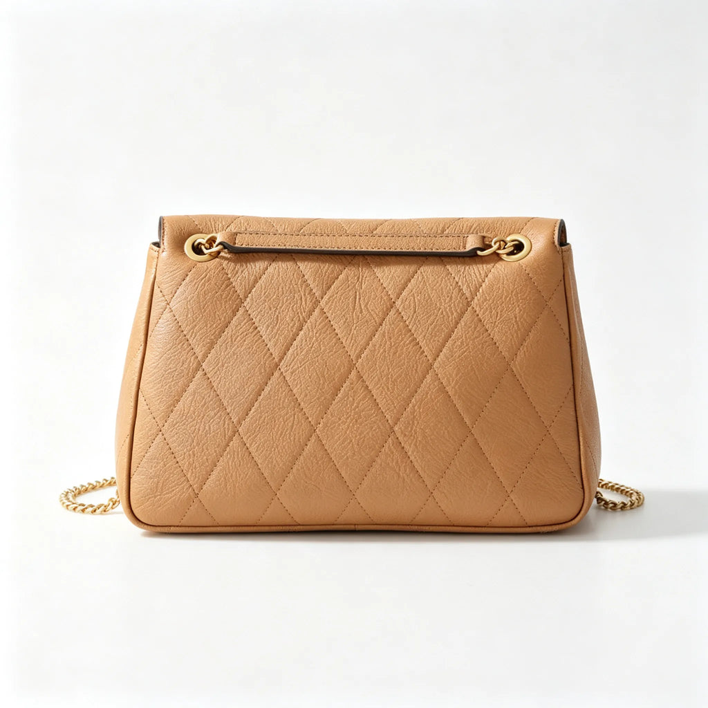 Tory Burch Kira | Mocha brown pebbled leather  adjustable chain shoulder strap multiple carrying options  women's designer handbag