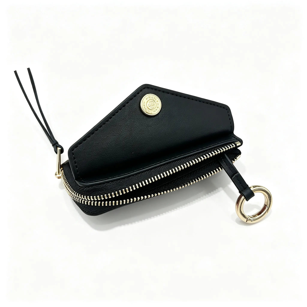 Tory Burch | Black embossed leather  multi-card slot design comes with a detachable wrist strap compact and portable  suitable for everyday use and travel
