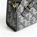 Tory Burch Ever-Ready | Grey coated canvas with woven print leather trim zip closure detachable pouch women's designer handbag