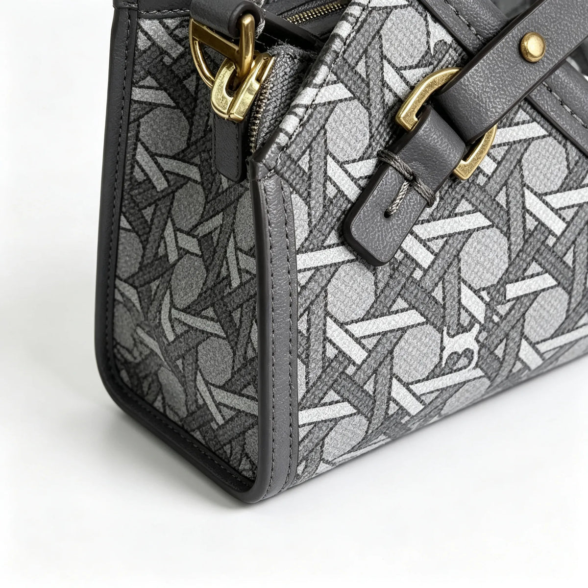 Tory Burch Ever-Ready | Grey coated canvas with woven print leather trim zip closure detachable pouch women's designer handbag