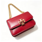 Tory Burch Eleanor ruby red calfskin leather adjustable twist chain shoulder strap multi-angle carrying option for women