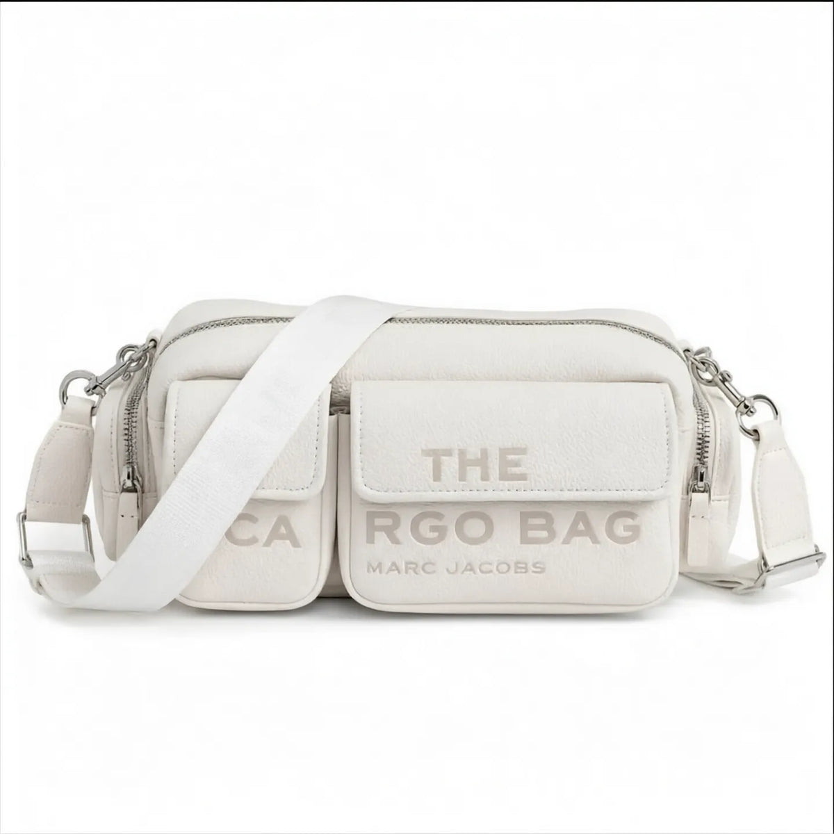 Marc Jacobs Cargo | Nude pebbled leather adjustable shoulder strap  embossed logo women's designer crossbody bag